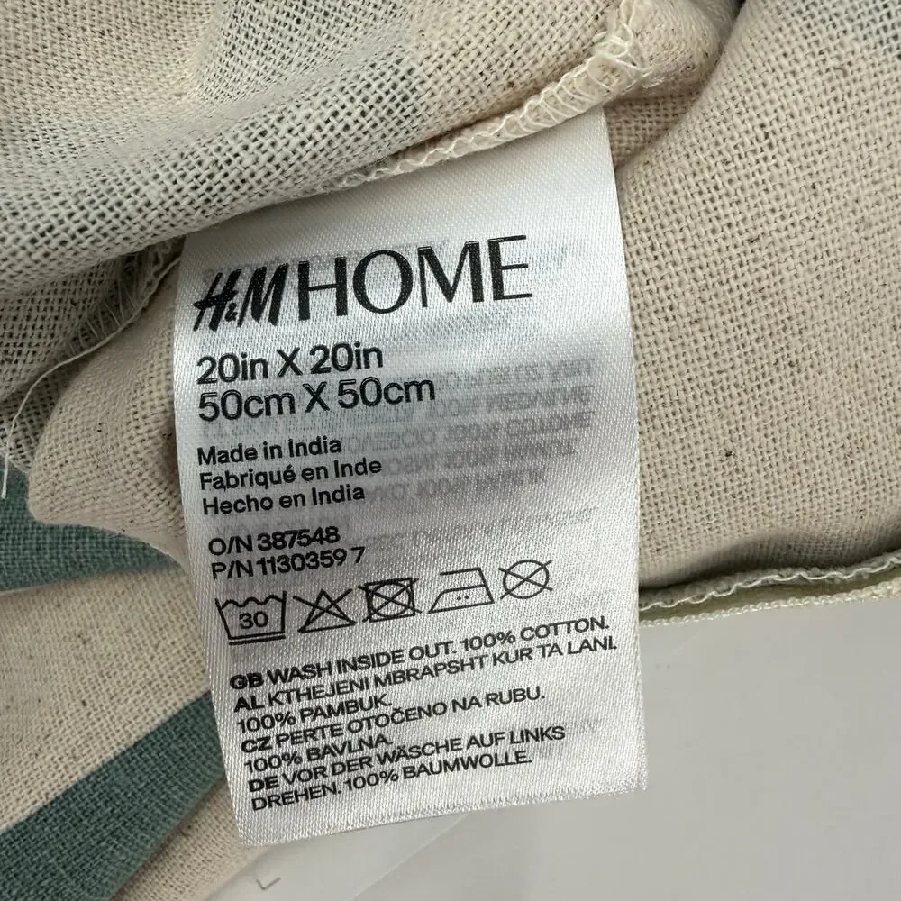 H&M Home Pillowcase 20”x20” NWT Recycled Cotton Conscious  Decor Abstract Zipper